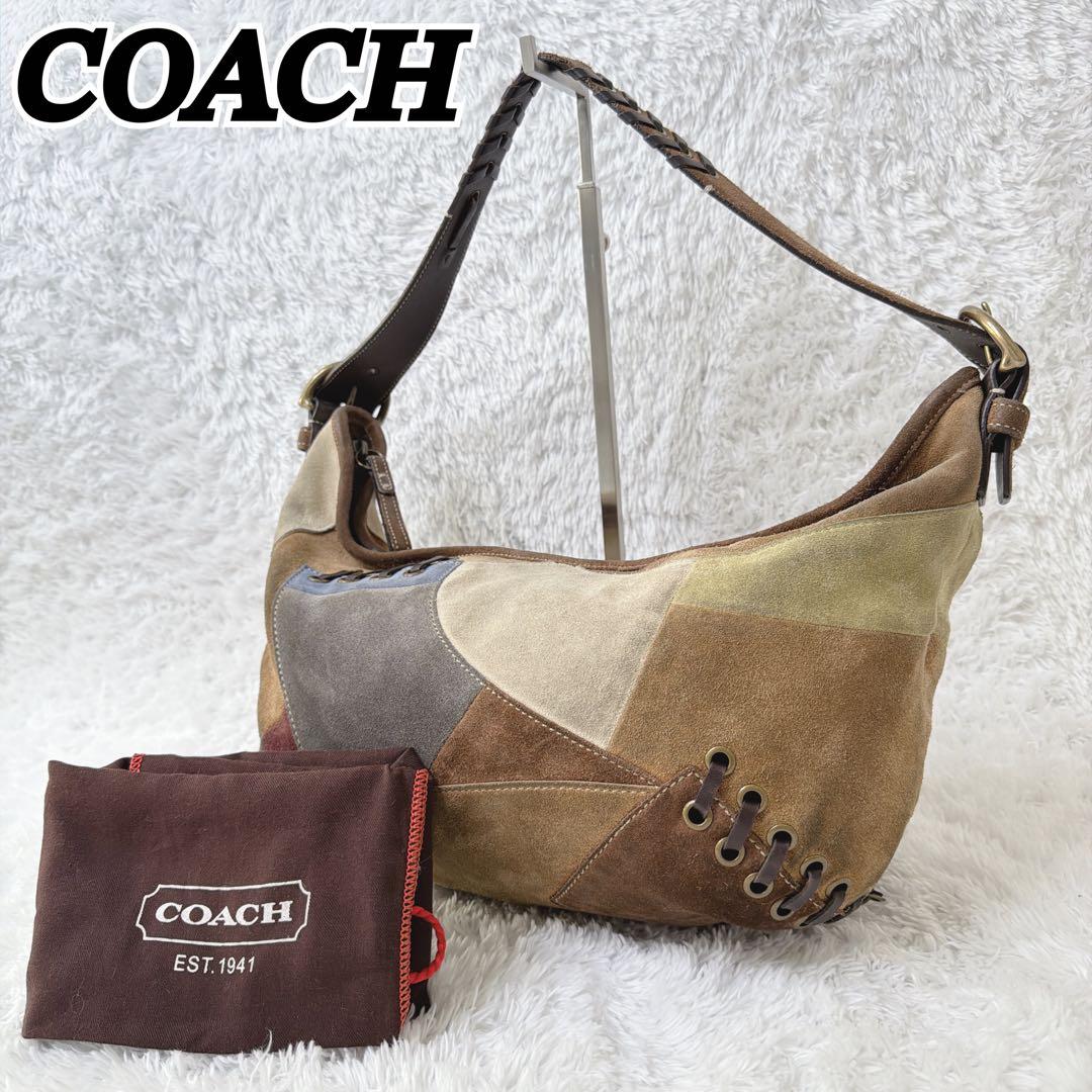 希少✨ COACH スエード レザー パッチワーク ショルダー バッグ 肩掛け