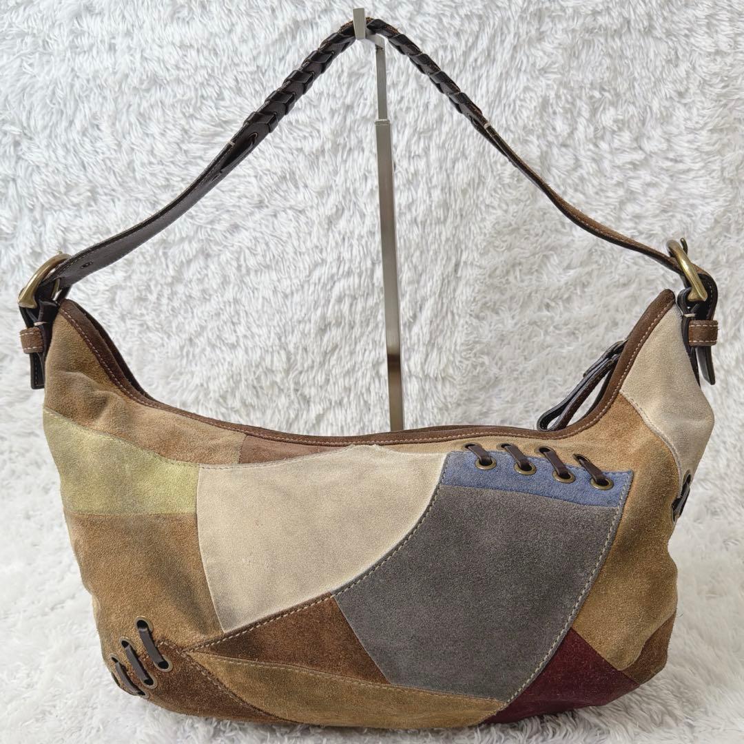 希少✨ COACH スエード レザー パッチワーク ショルダー バッグ 肩掛け