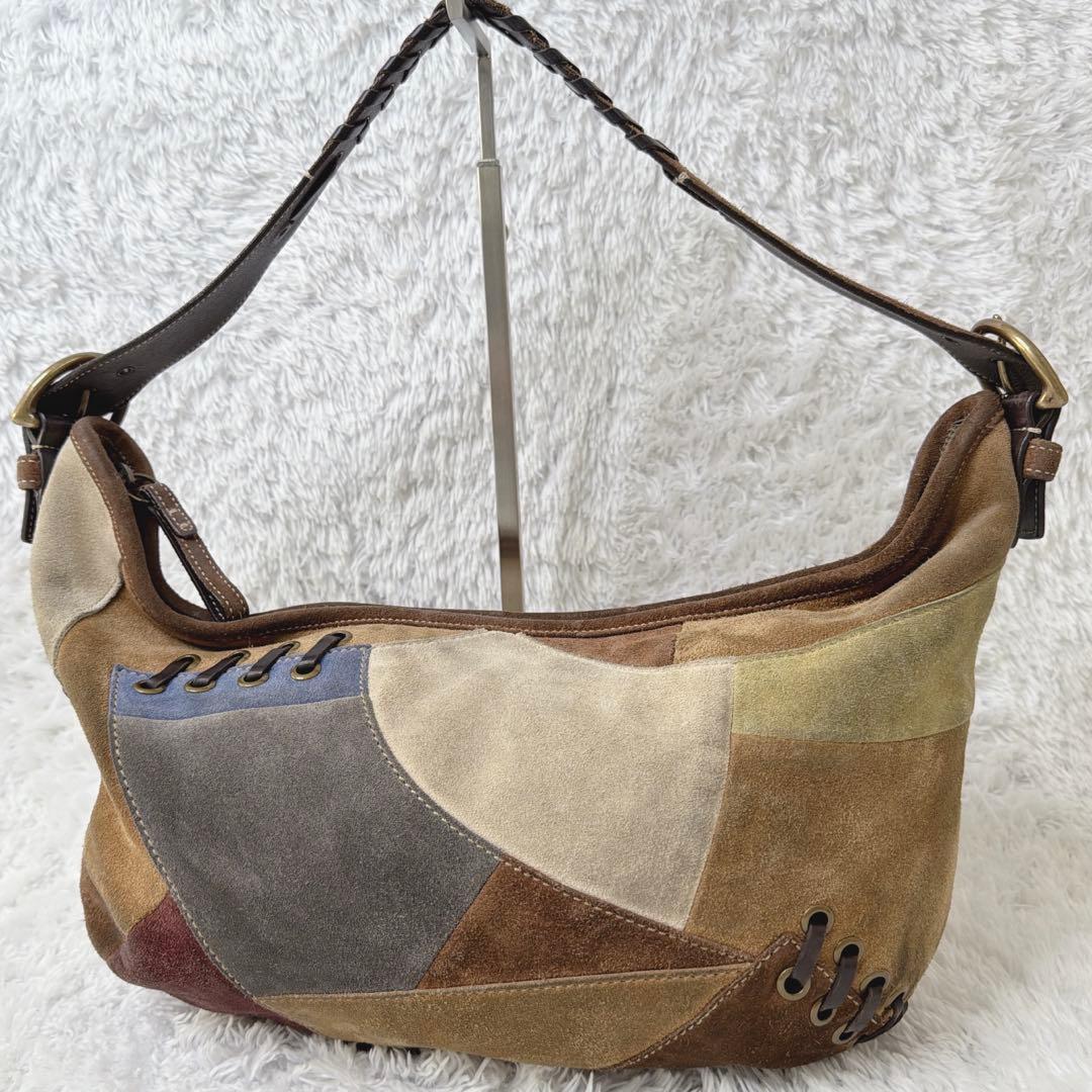 希少✨ COACH スエード レザー パッチワーク ショルダー バッグ 肩掛け