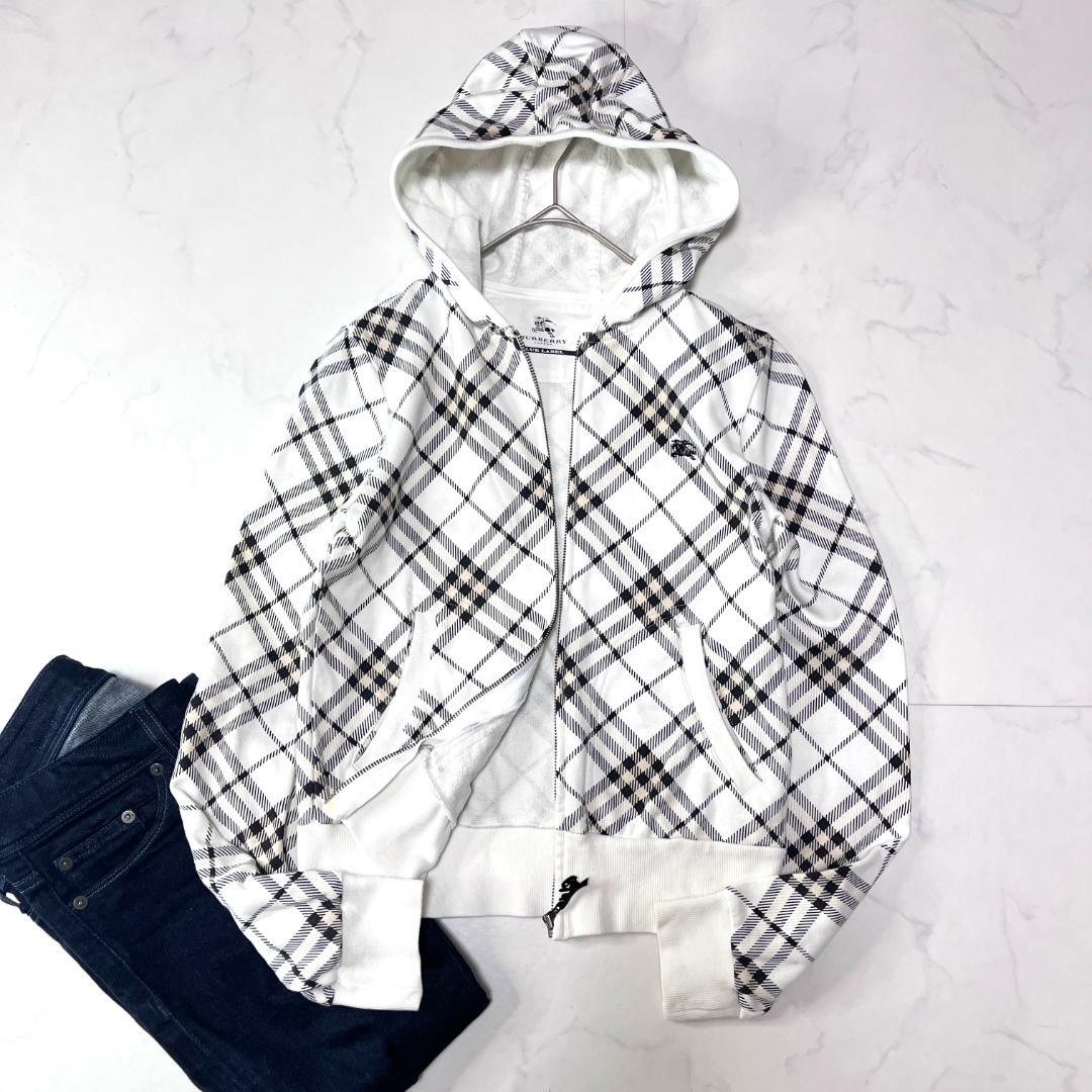 バーバリーブルーレーベル ノバチェック ジップパーカー 日本製 白