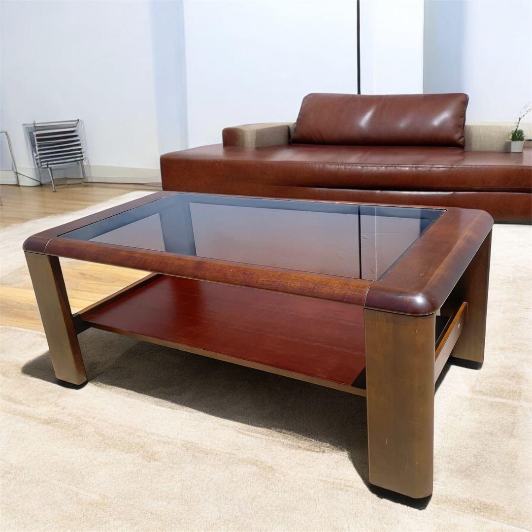 【送料込】maruni マルニ木工 レトロ ガラス天板 ローテーブル