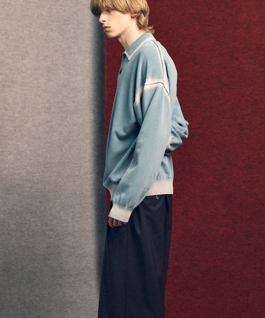 新品　MAISON SPECIAL 長袖ポロシャツ　ブリーチ　1 ライトブルー