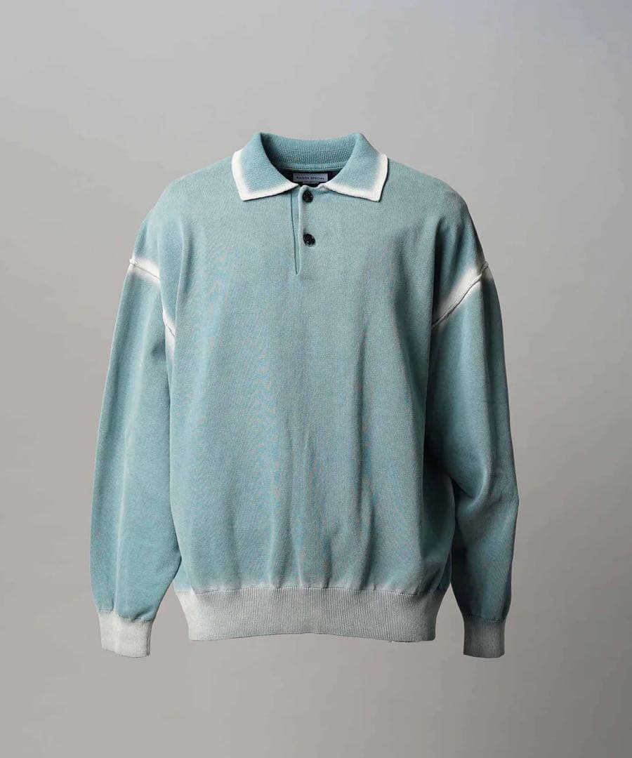 新品　MAISON SPECIAL 長袖ポロシャツ　ブリーチ　1 ライトブルー