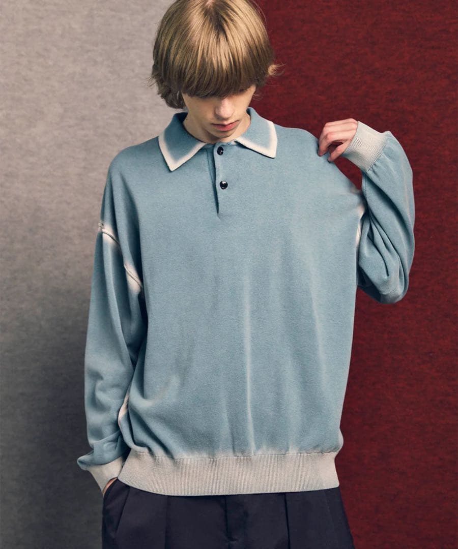 新品　MAISON SPECIAL 長袖ポロシャツ　ブリーチ　1 ライトブルー