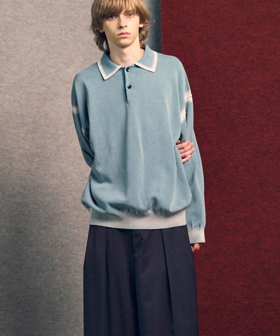 新品　MAISON SPECIAL 長袖ポロシャツ　ブリーチ　1 ライトブルー