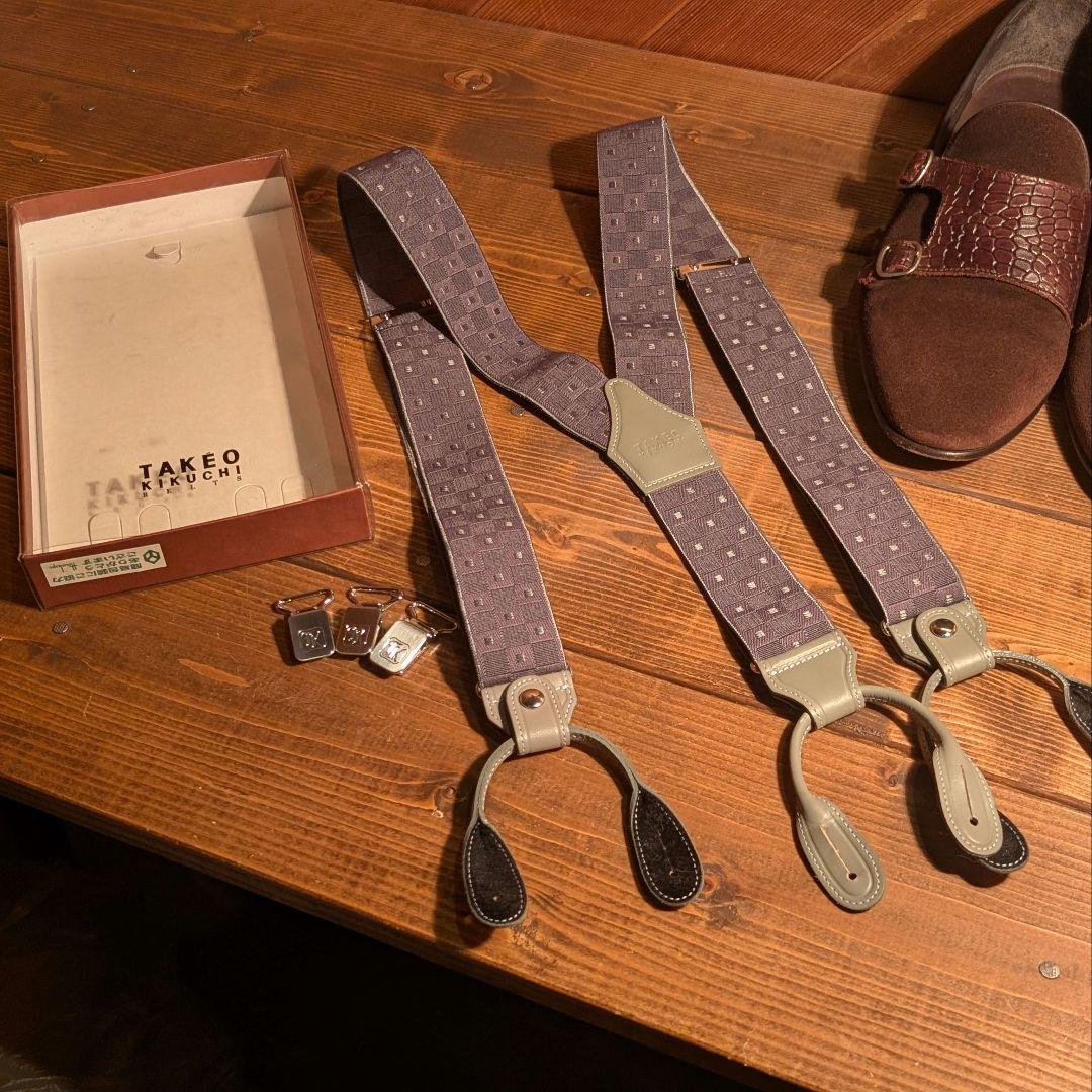 【極美品】TAKEO KIKUCHI サスペンダー 箱付き 本革