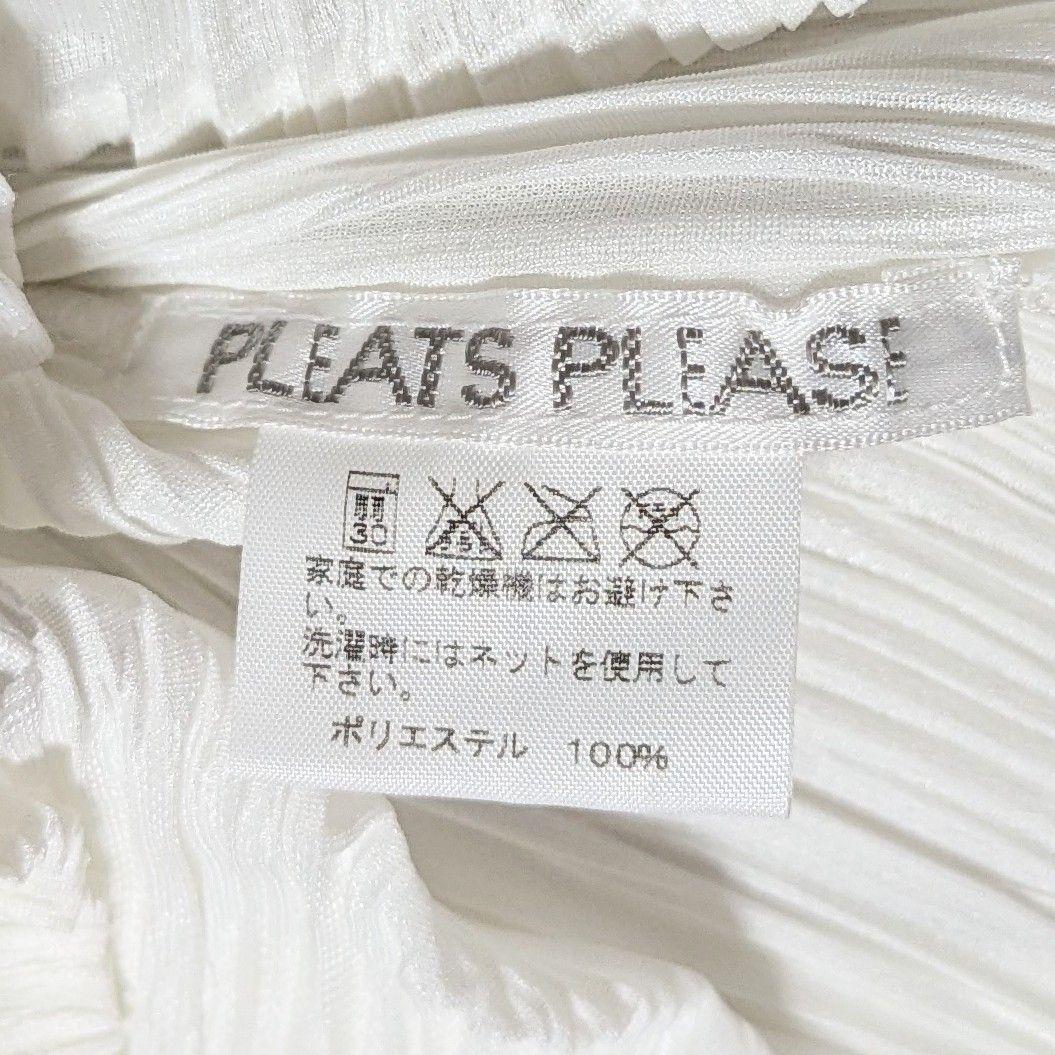 プリーツプリーズ 長袖 カットソー ハイネック 日本製 洗える LL ホワイト