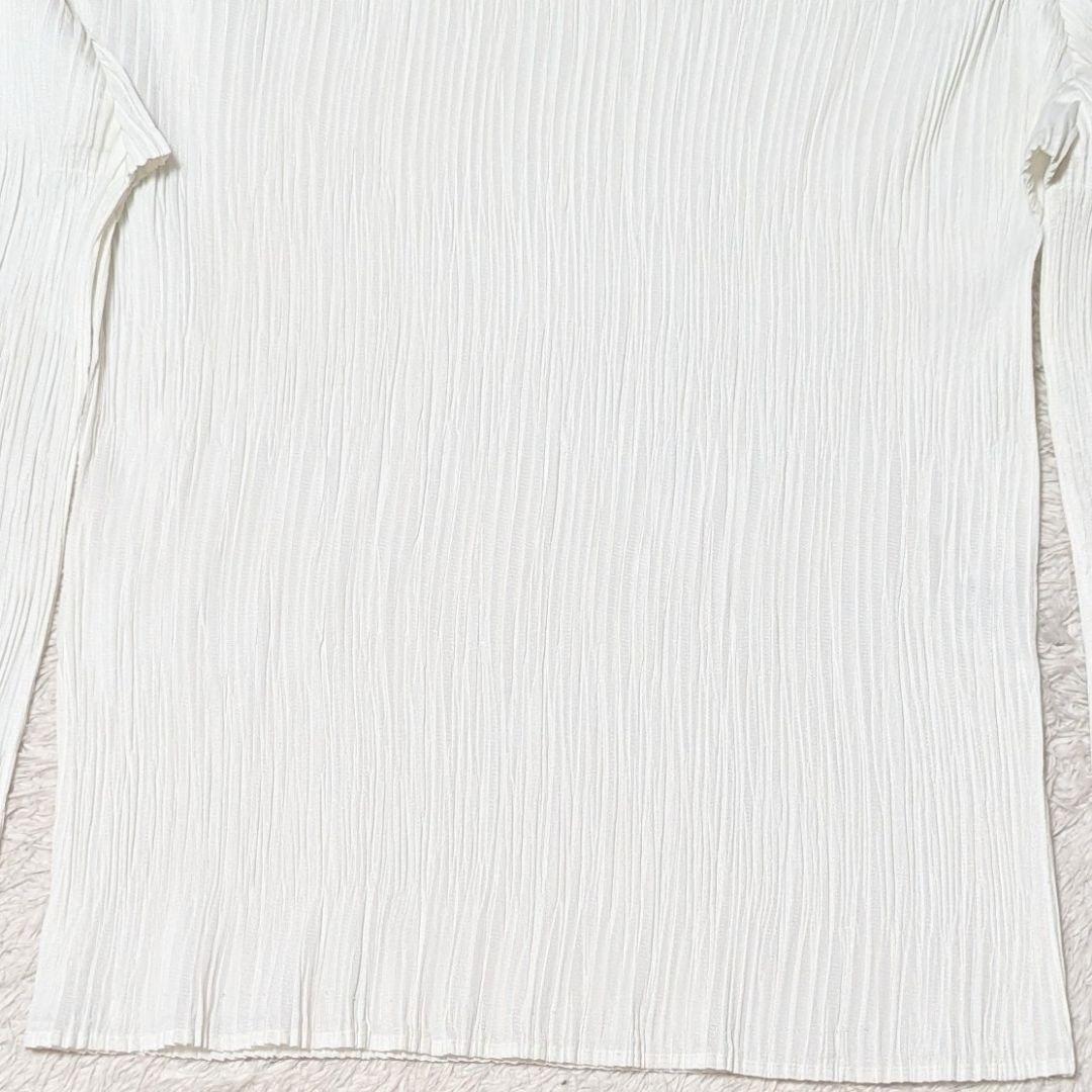 プリーツプリーズ 長袖 カットソー ハイネック 日本製 洗える LL ホワイト