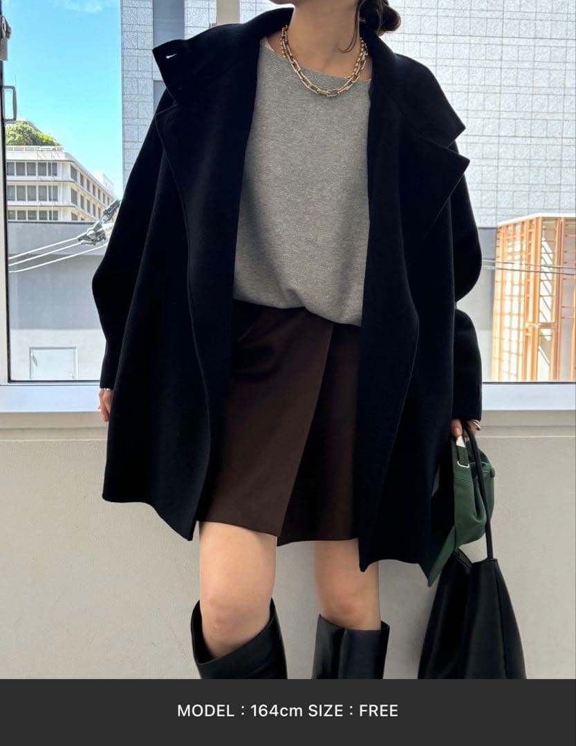 DOUDOU 新品ダブルフェイスドルマンコート　ブラック