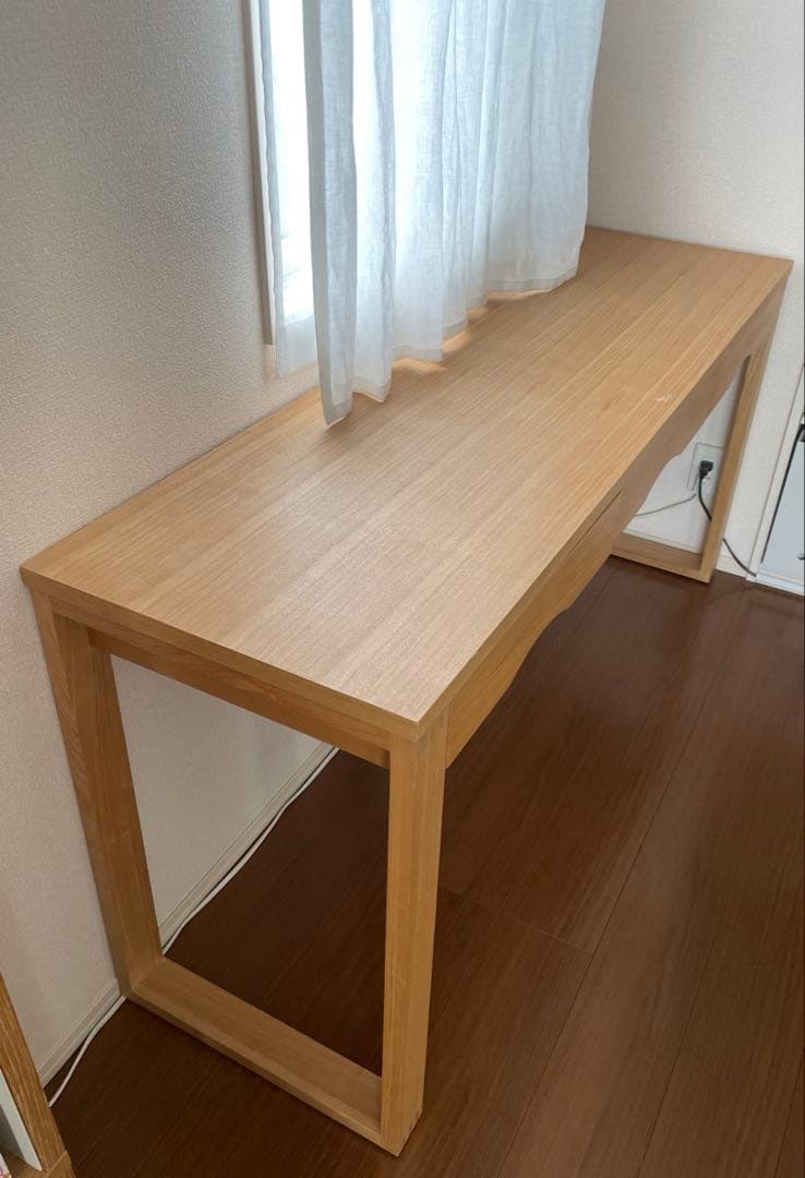 【売約済】天然木タモ突板デスク 幅150cm奥行45cm引出あり北欧風 長机
