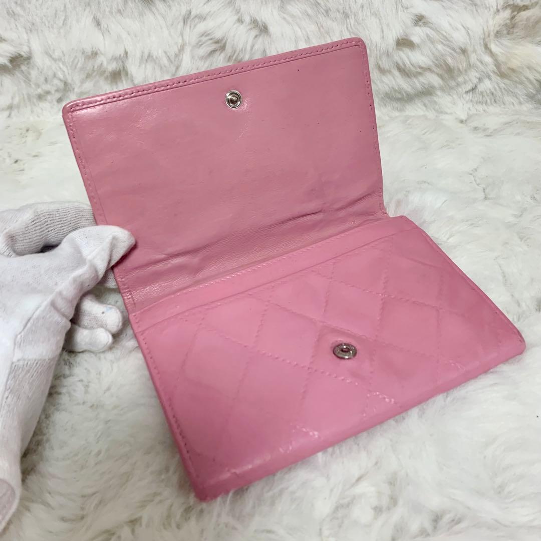 CHANEL　シャネル　二つ折り財布　カンボンライン　ピンク　Ｇカード