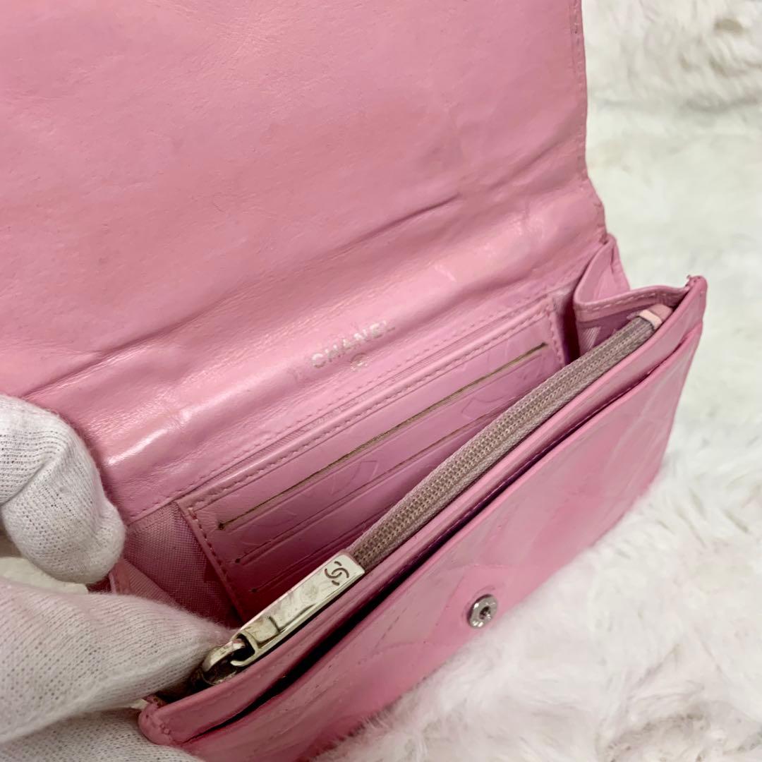 CHANEL　シャネル　二つ折り財布　カンボンライン　ピンク　Ｇカード