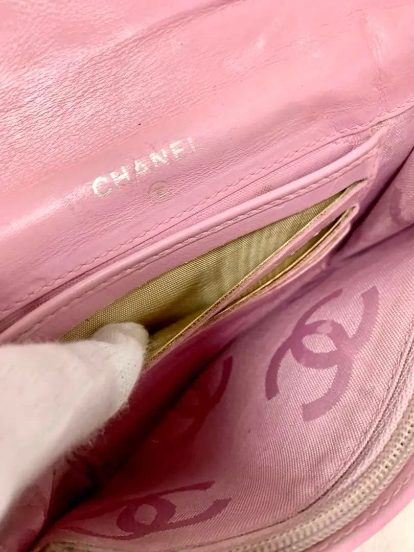 CHANEL　シャネル　二つ折り財布　カンボンライン　ピンク　Ｇカード
