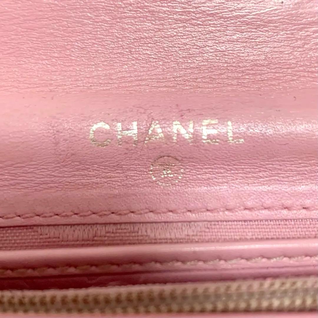 CHANEL　シャネル　二つ折り財布　カンボンライン　ピンク　Ｇカード