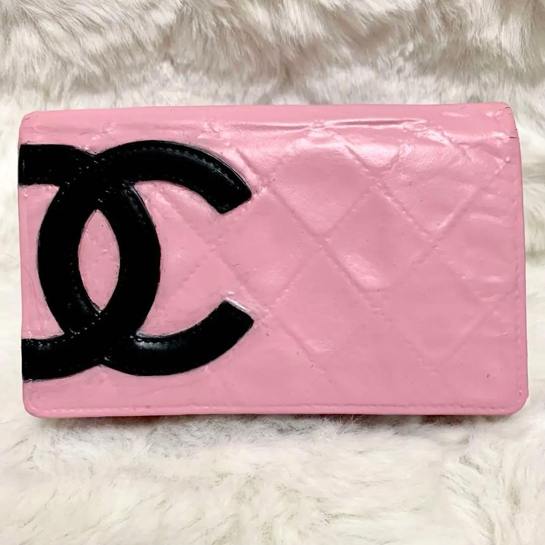 CHANEL　シャネル　二つ折り財布　カンボンライン　ピンク　Ｇカード