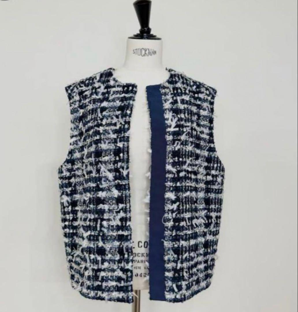 OHGA ツイードベスト　ネイビー　ジレTWEED VEST