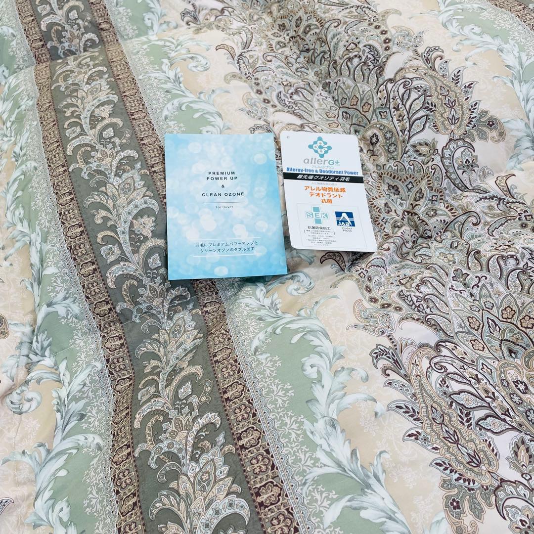 羽毛布団 シングル 増量 抗菌防臭羽毛 ピンクグリーン 日本製　特別価格