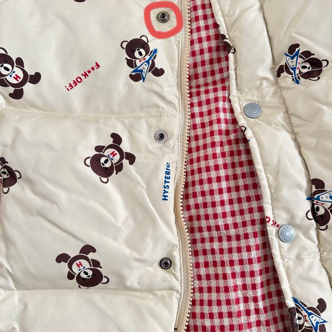 ヒステリックグラマー　ダウンベスト　クリーム　赤チェック　ヒスベア　総柄
