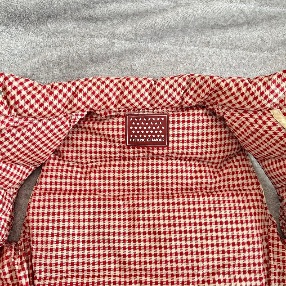 ヒステリックグラマー　ダウンベスト　クリーム　赤チェック　ヒスベア　総柄