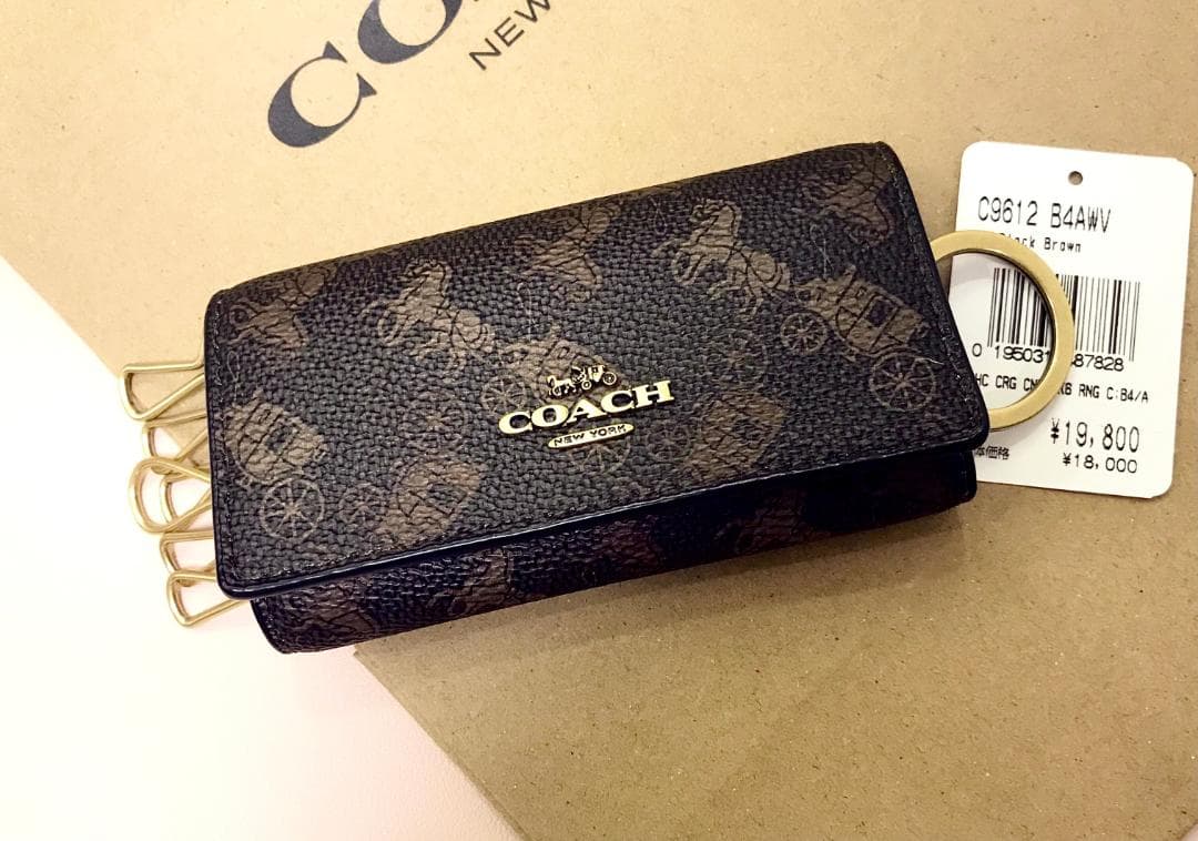 m 新品 coach 6 リング キー ケース ホース アンド キャリッジ