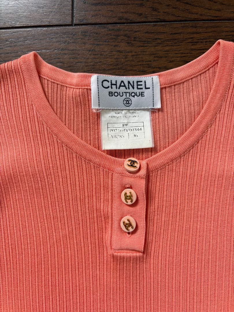 CHANEL オレンジ リブタンクトップ 36