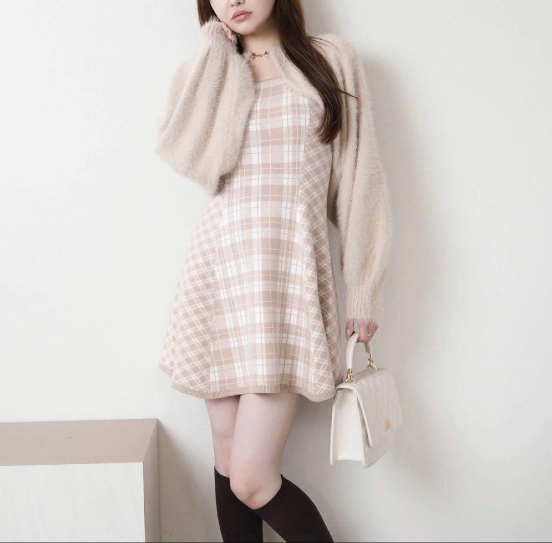 30新品リップサービス定価13090円フェザーチェックアンサンブルワンピースM