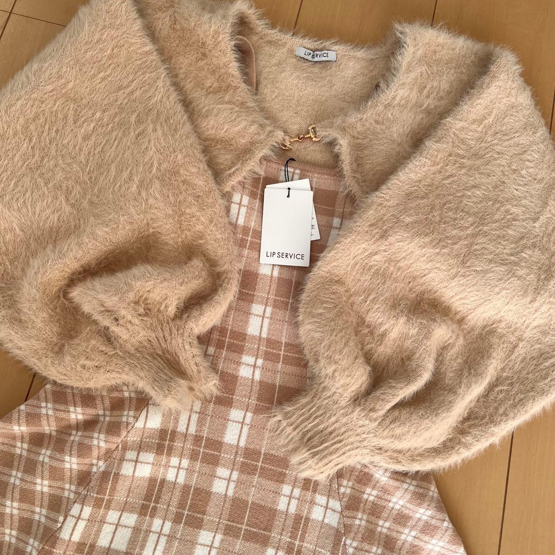 30新品リップサービス定価13090円フェザーチェックアンサンブルワンピースM