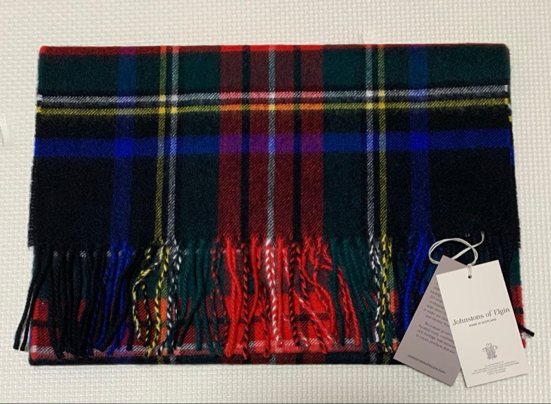 Johnstons of Elgin カシミヤ100％起毛チェック柄マフラー