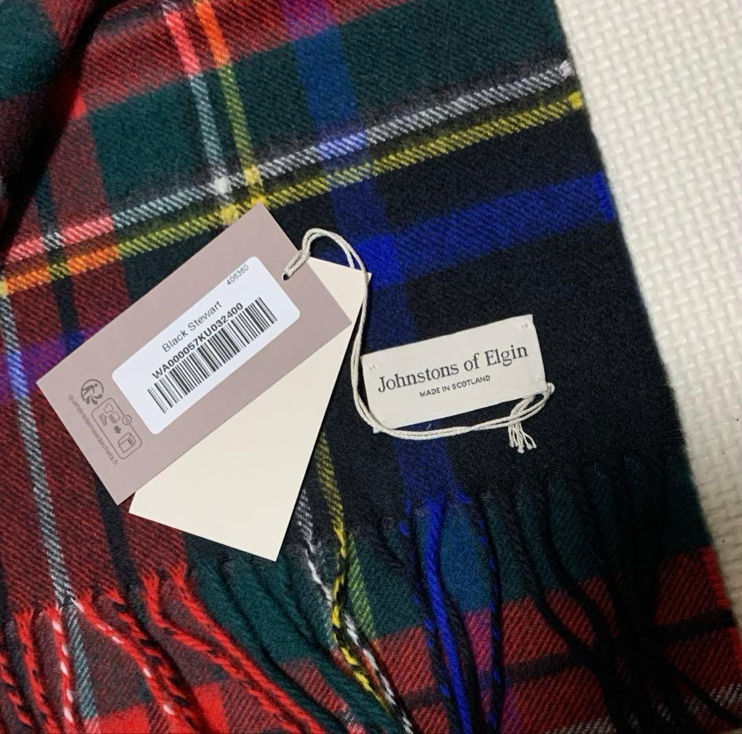 Johnstons of Elgin カシミヤ100％起毛チェック柄マフラー