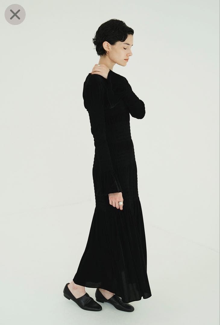 ワンピース CLANE SHIRRING LONG ONEPIECE BLACK 0
