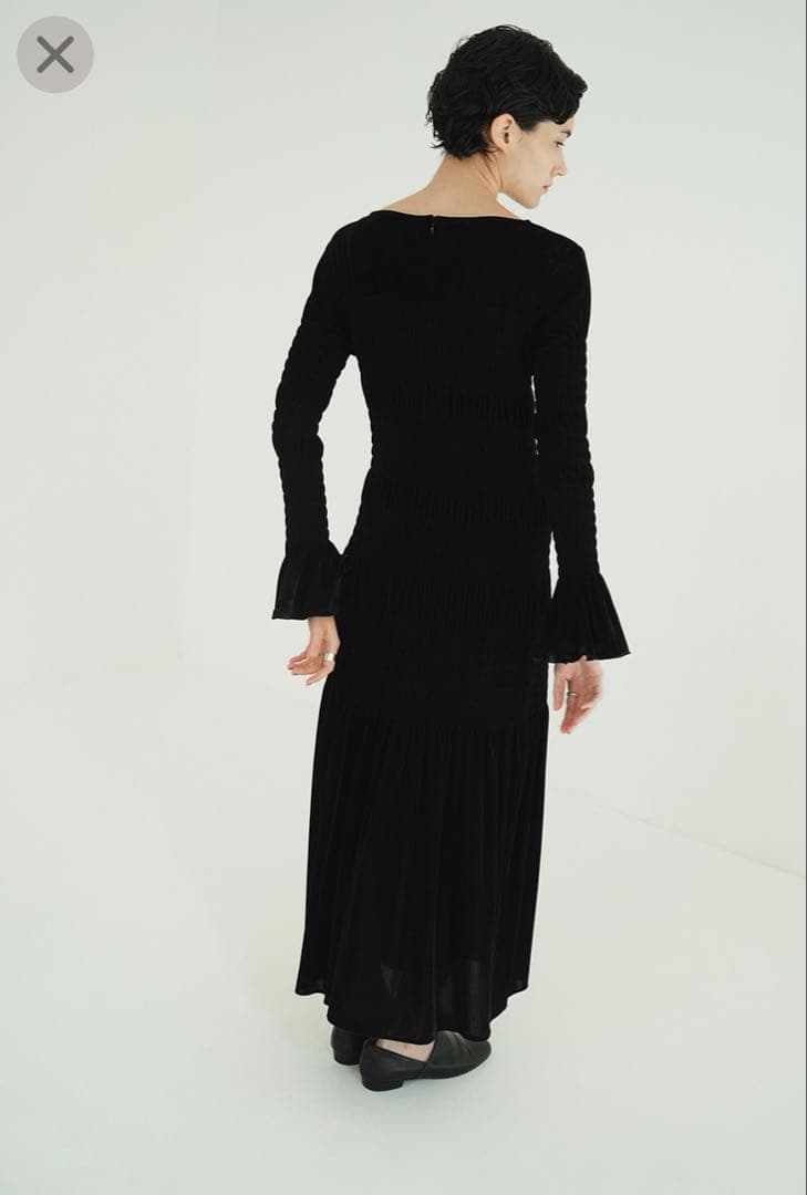 ワンピース CLANE SHIRRING LONG ONEPIECE BLACK 0