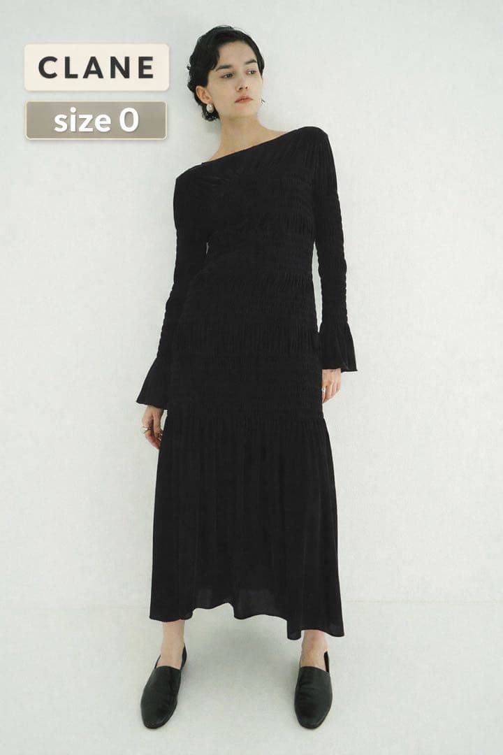 ワンピース CLANE SHIRRING LONG ONEPIECE BLACK 0