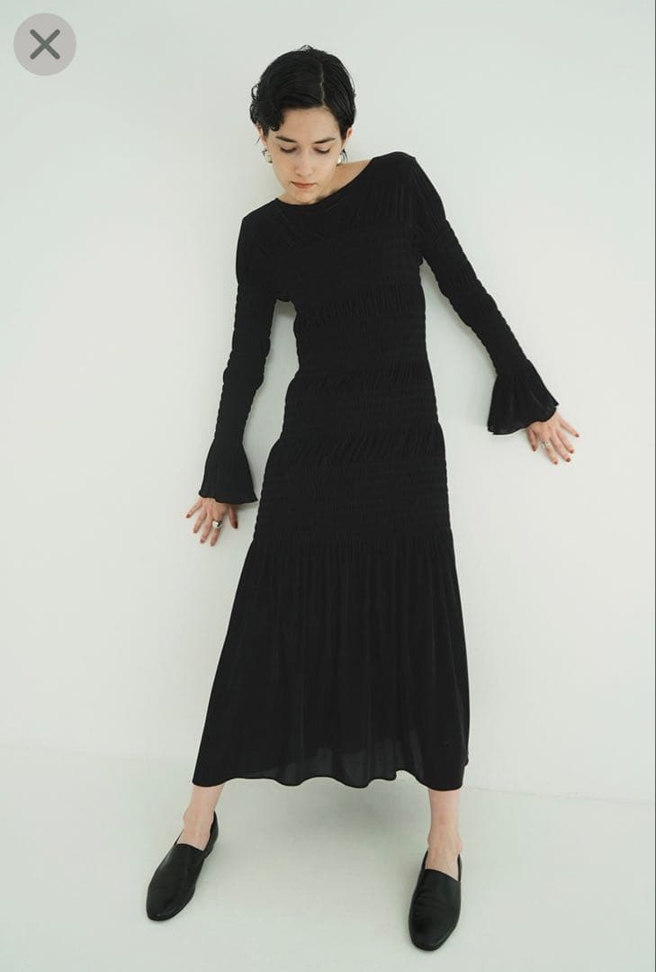 ワンピース CLANE SHIRRING LONG ONEPIECE BLACK 0