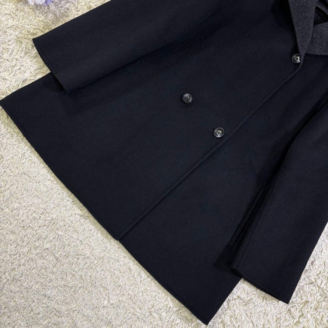 23区　大きいサイズ　フーディッド　アンゴラ　リバーコート　46 ブラック