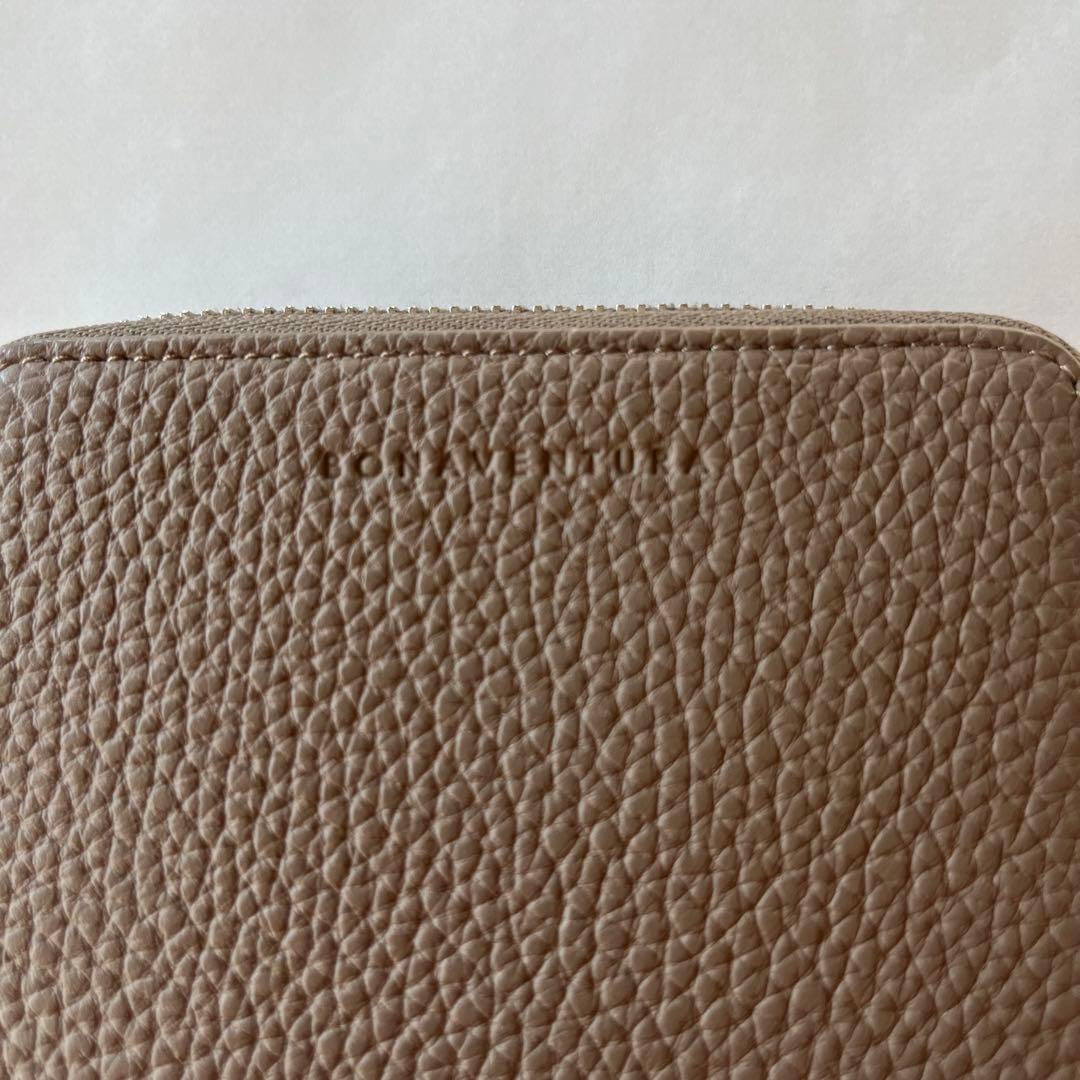 極美品 BONAVENTURAミニ財布ラウンドジップウォレット グレージュ 本革