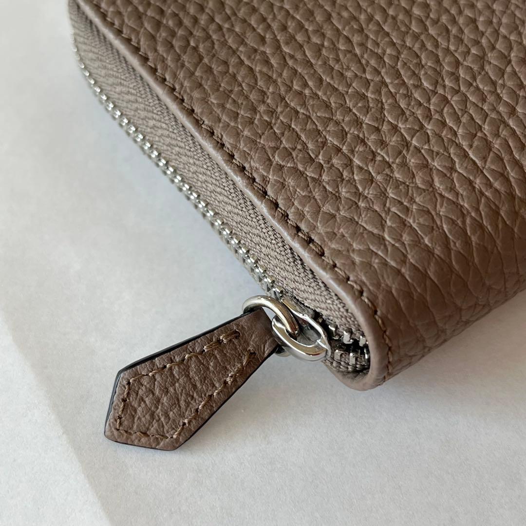 極美品 BONAVENTURAミニ財布ラウンドジップウォレット グレージュ 本革