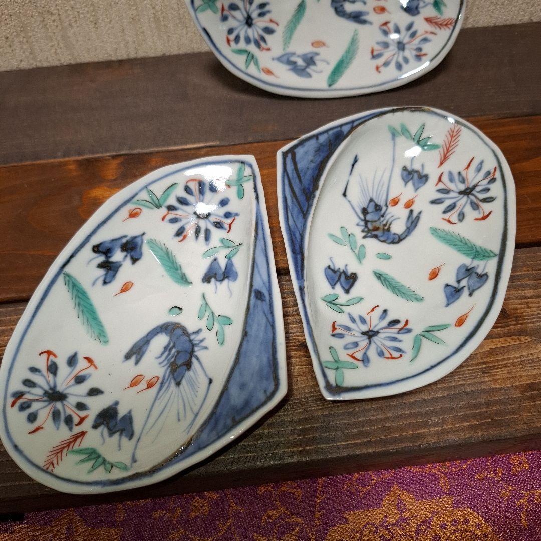 蔵珍窯　小泉蔵珍　向付　染付色絵　鮑型　魯山人写し　美濃焼