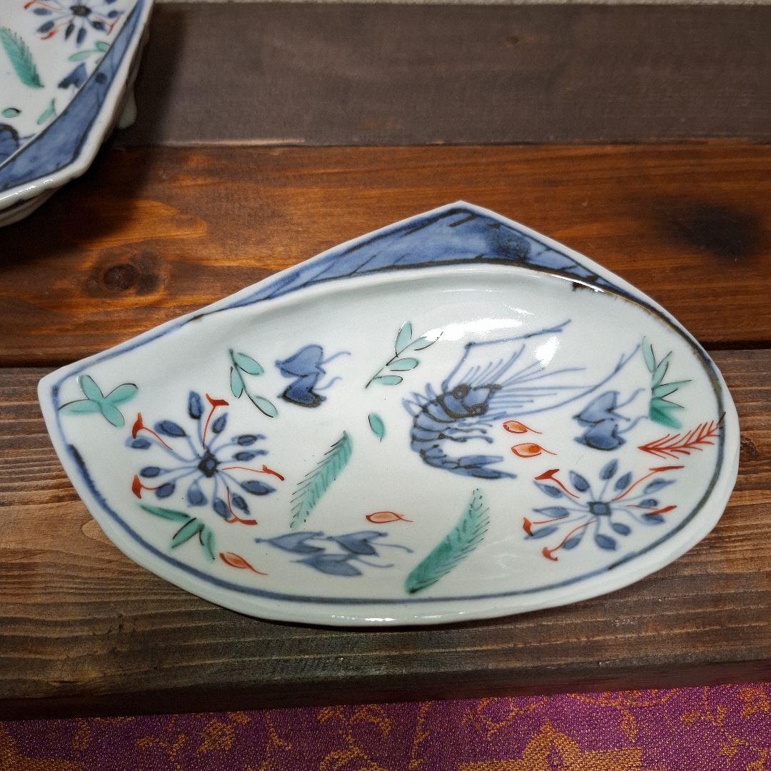 蔵珍窯　小泉蔵珍　向付　染付色絵　鮑型　魯山人写し　美濃焼