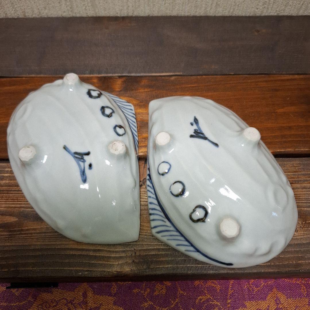 蔵珍窯　小泉蔵珍　向付　染付色絵　鮑型　魯山人写し　美濃焼