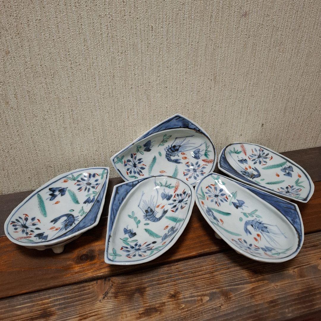 蔵珍窯　小泉蔵珍　向付　染付色絵　鮑型　魯山人写し　美濃焼