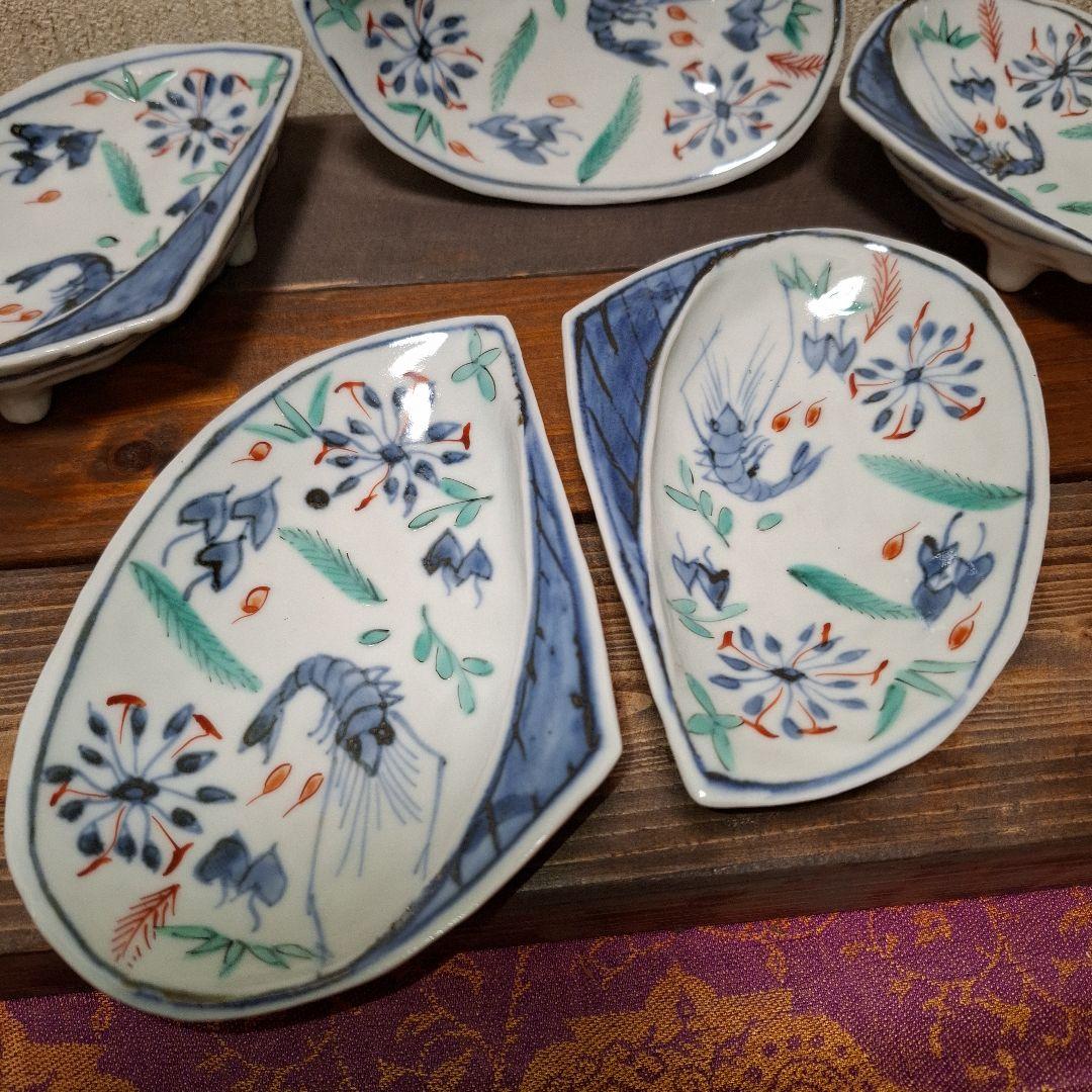 蔵珍窯　小泉蔵珍　向付　染付色絵　鮑型　魯山人写し　美濃焼