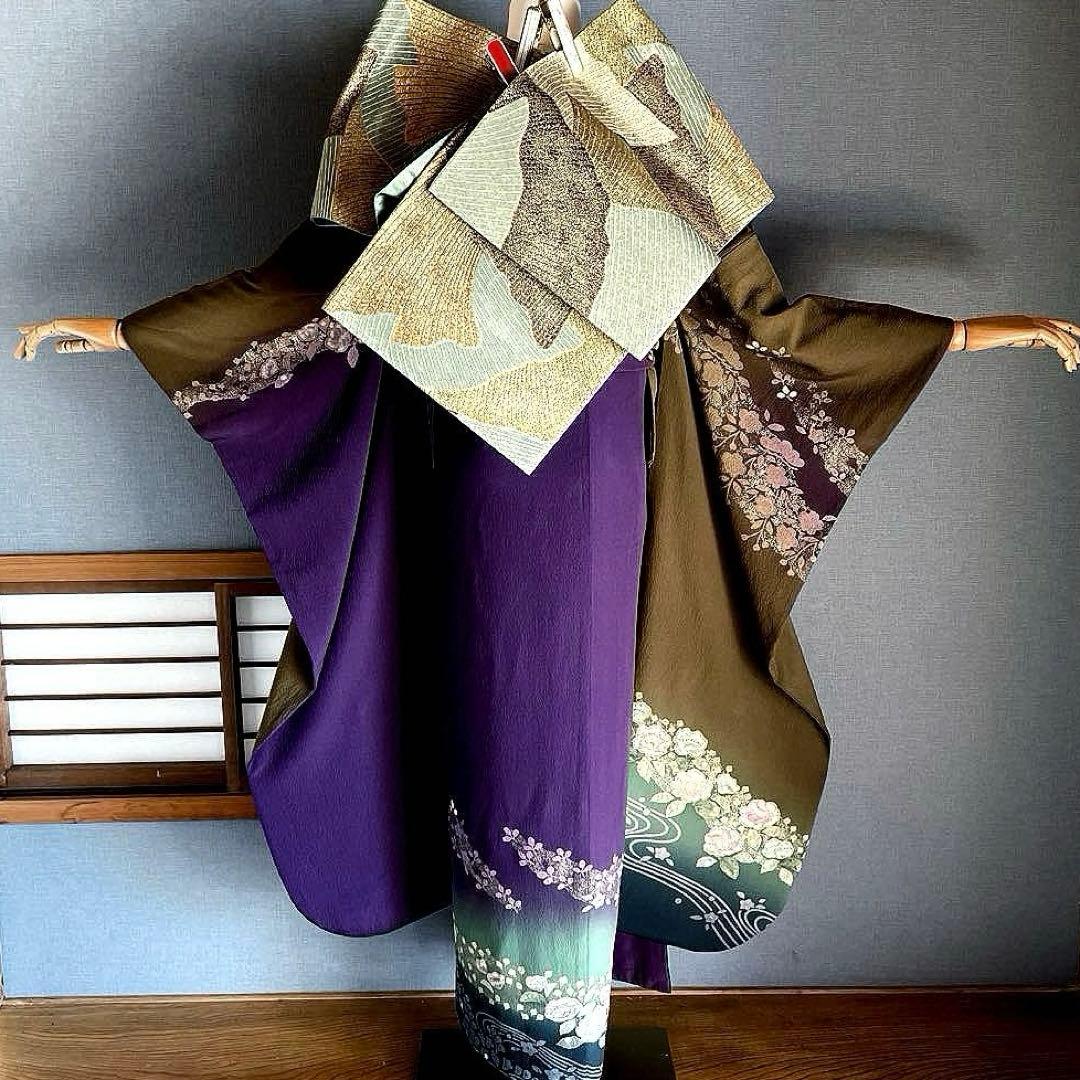 振袖フルセット　辻ヶ花　手描き友禅　ぼかし染め　成人式振袖　振袖　裄丈70