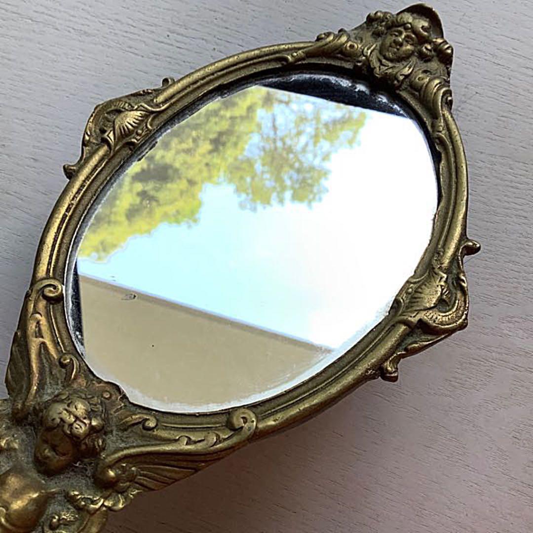 フランス アンティーク■天使 エンジェル 手鏡 ミラー 骨董品 ディスプレイ