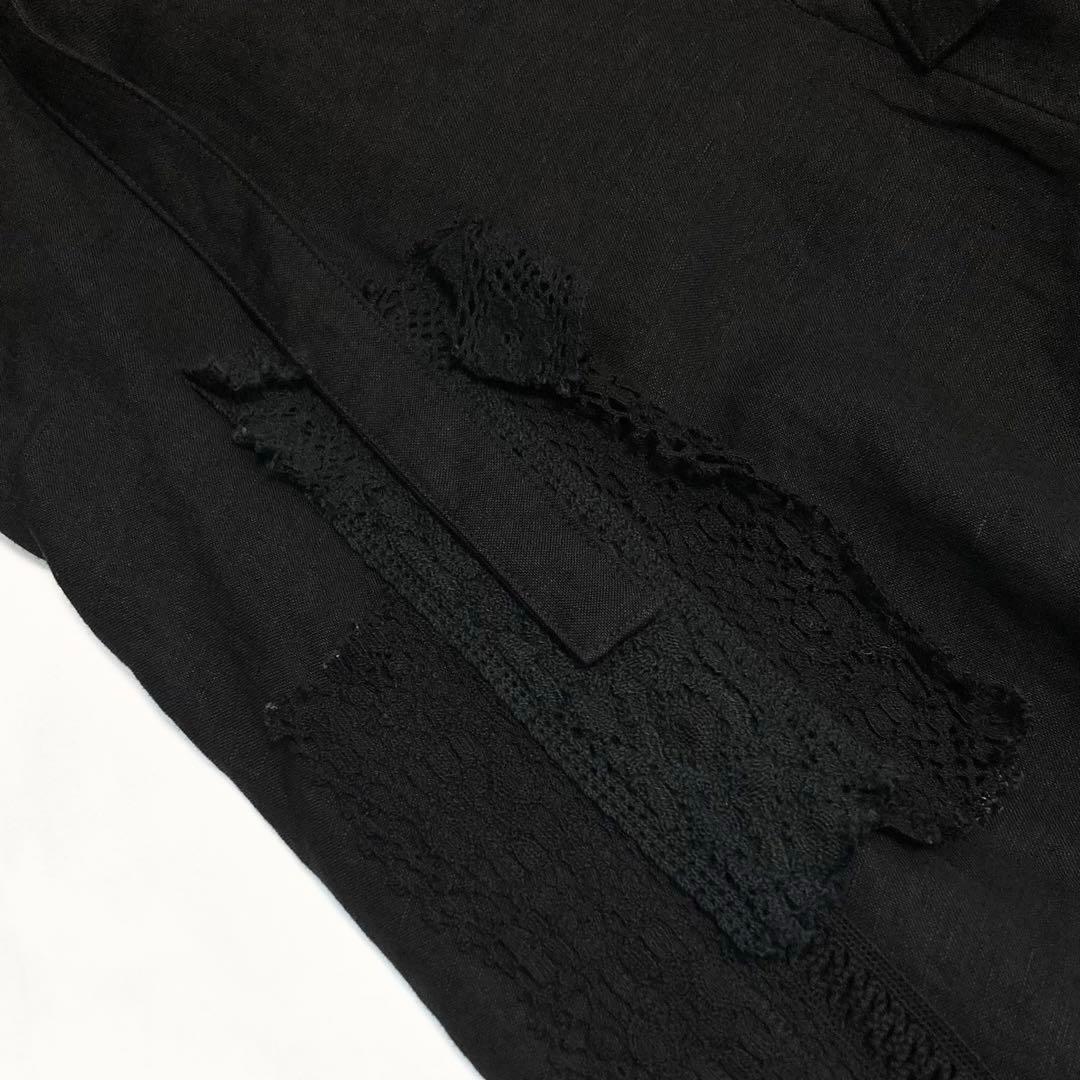 Y's ワイズ 21SS リネン レース ショルダードレス 黒1