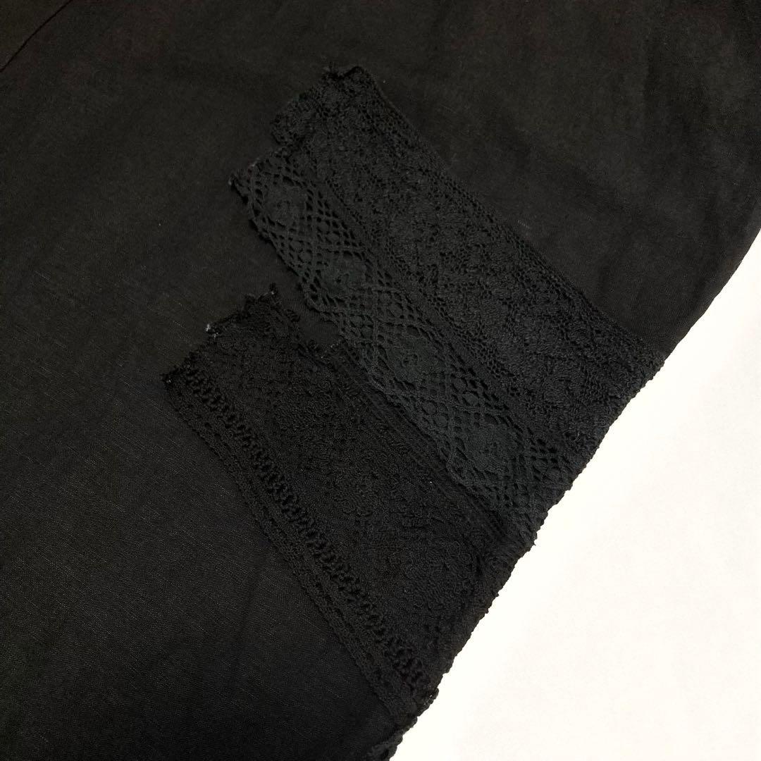 Y's ワイズ 21SS リネン レース ショルダードレス 黒1