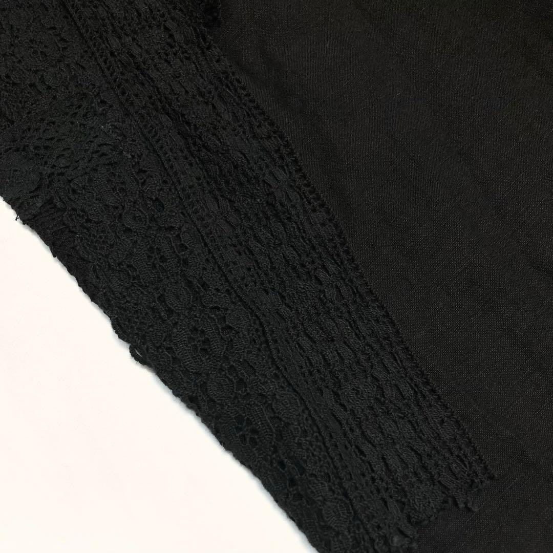 Y's ワイズ 21SS リネン レース ショルダードレス 黒1