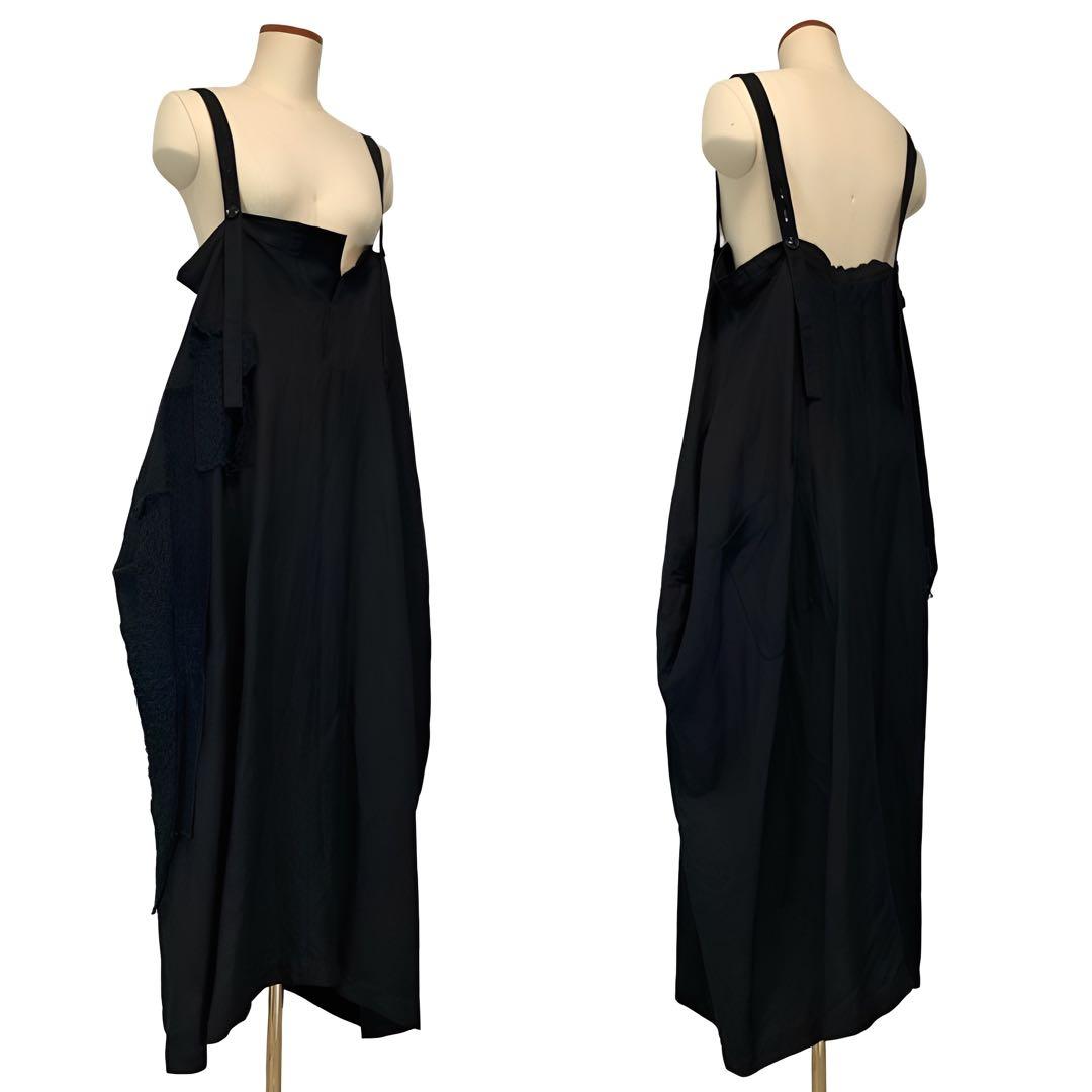 Y's ワイズ 21SS リネン レース ショルダードレス 黒1