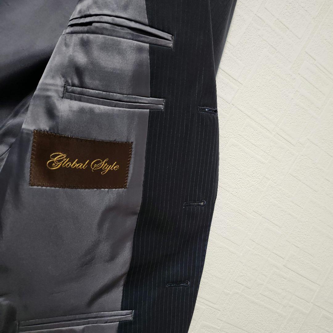 レダ　×　グローバルスタイル　メンズ　スーツ　スリーピース　濃紺　ストライプ