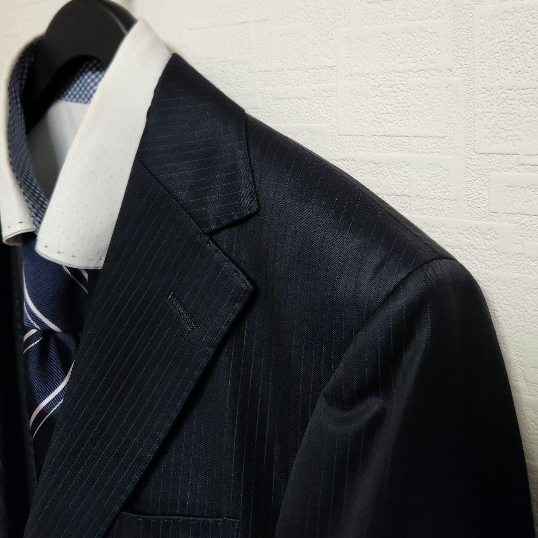 レダ　×　グローバルスタイル　メンズ　スーツ　スリーピース　濃紺　ストライプ