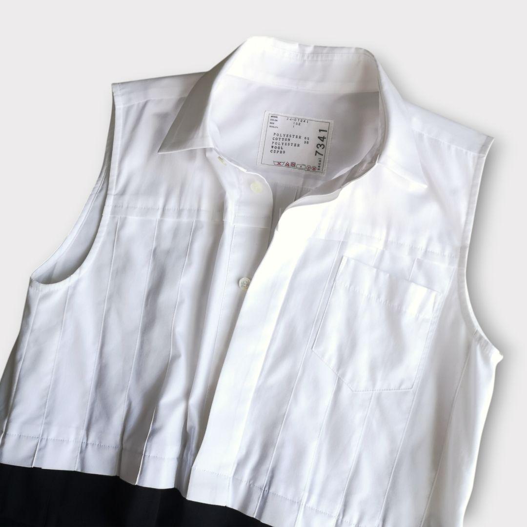 美品 sacai スーチング ミディドレス プリーツ 異素材 Ｓ